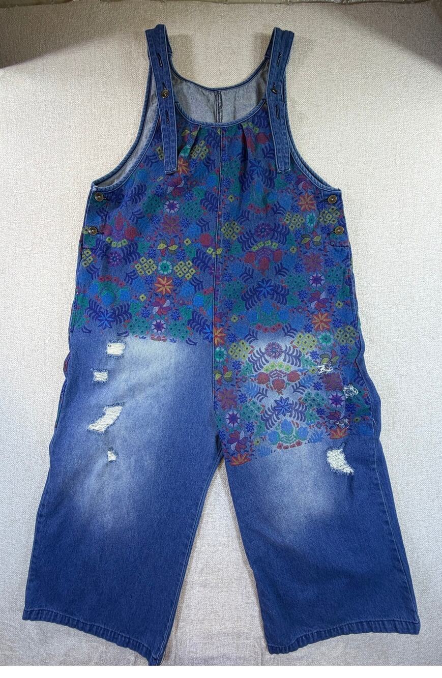 Monthorigin Women M Blue Wide Leg Overalls Artsy Boho Chic Jumpsuit Casual Pants